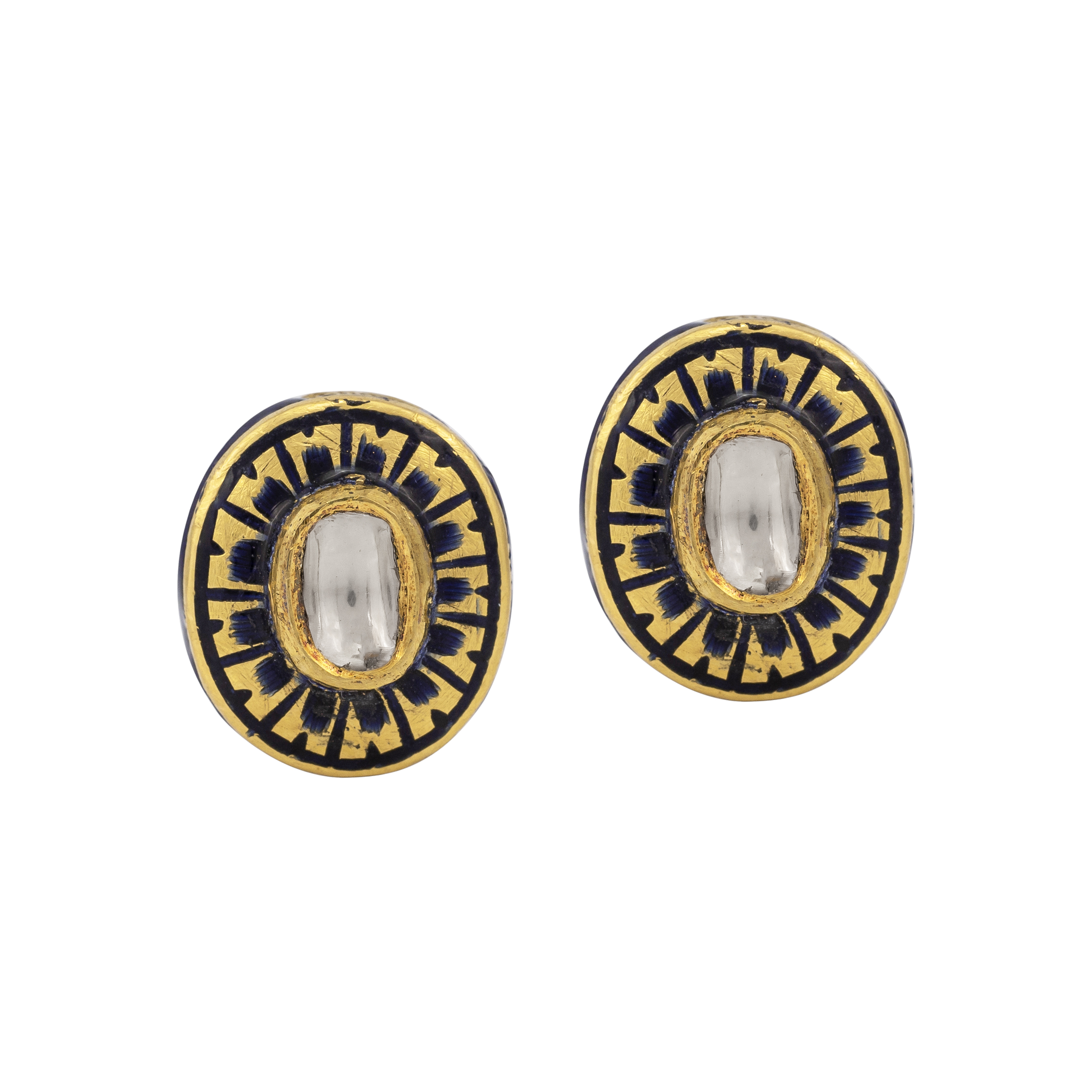 Black Enamel Polki Stud Earrings